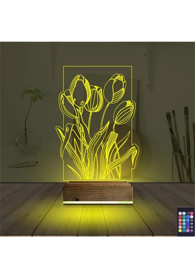 Luvivia Lale Çiçek 3d Lamba - Masa Gece Lambası Şeffaf