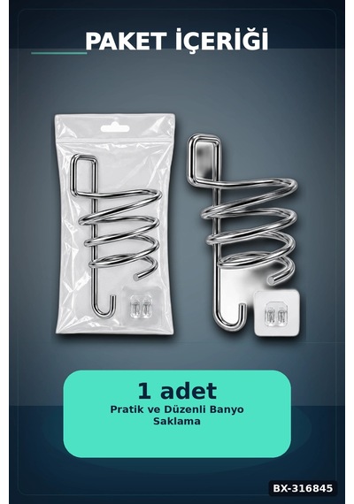 Fön Makinesi Askısı Krom Metal Banyo Fönlük Kendinden Yapışkan Askı Aparatı Bx-316845 Çok renkli