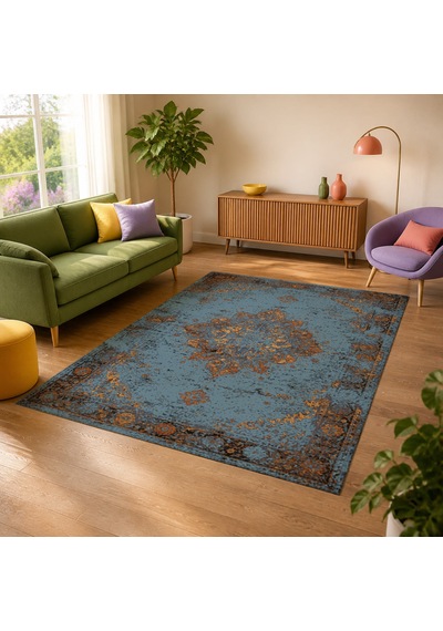 Kartela Halı Melo Halı Jüt Taban Dokuma Halı Mavi - 60 X 90 Cm