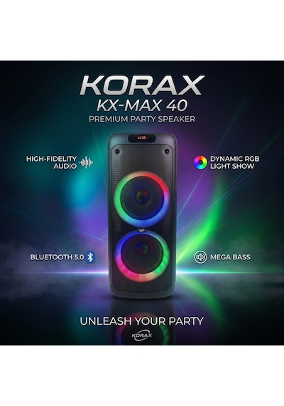 Korax Kx-max 40 450w Akülü Taşınabilir Parti Hoparlörü - Kablosuz Mikrofonlu, Tws, Led Işıklı Karaoke Ses Sistemi