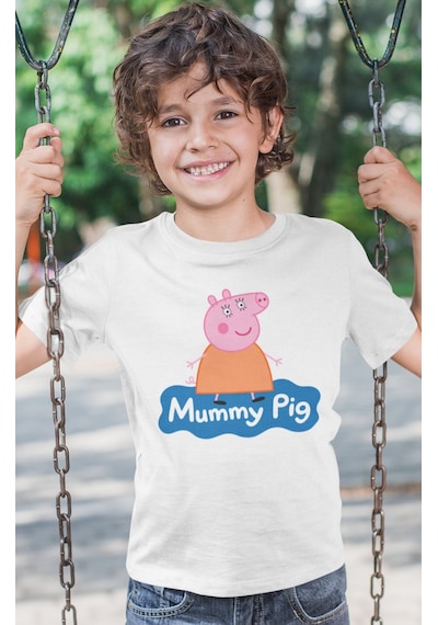 Sevbano Anne Pig Peppa Pig Baskılı Unisex Çizgi Film Çocuk Tişört 1-12 Y beyaz