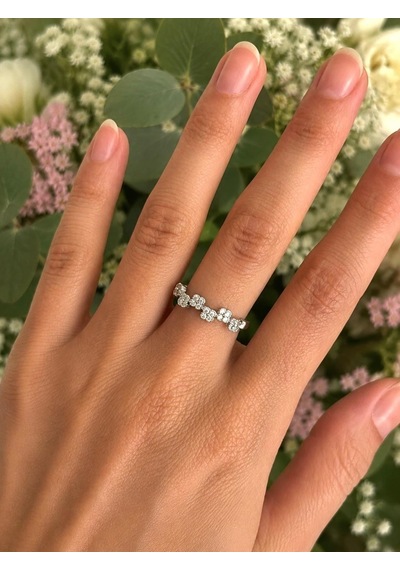 Dört Yaprak Yonca Silver Yüzük Çok Renli