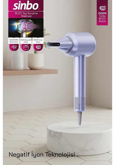 Tr Shd-1739 Bldc Saç Kurutma Makinesi, 1500w, 4 Isı 3 Hız Ayarı, Negatif İyon Teknolojisi, Mavi