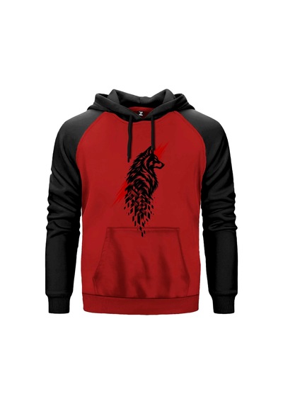 Bozkurt Geometirk Gölge Gri Renk Reglan Kol Sweatshirt Kapşonlu