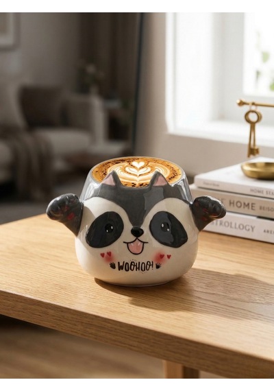 3d Hayvan Figürlü Seramik Kupa 400 Ml Gri