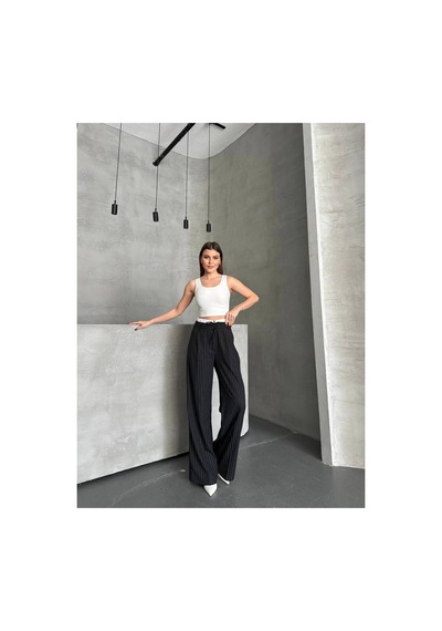 Asur Boutique Asur Butik Kadın Çizgili Poliviskon Kumaş Yüksek Bel Pantolon Siyah Asur Boutique Asur Butik Kadın Çizgili Poliviskon Kumaş Yüksek Bel Pantolon Siyah