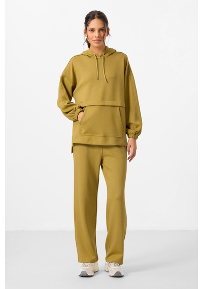 Koyu Hardal Yumuşak Dokulu Kapüşonlu Oversize Kadın Eşofman Tunik Takım - 95348 Koyu Hardal/koyu Hardal