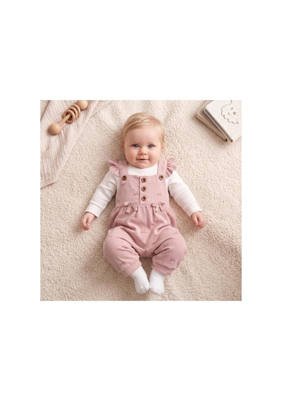 Altıntaş Baby Kız Bebek Fiyonk Desenli Tulum Krem Nar Çiçeği Krem Nar Çiçeği