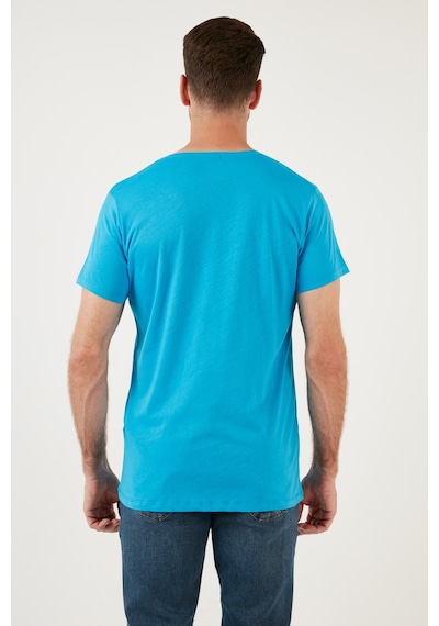 Buratti Baskılı Bisiklet Yaka Pamuklu Slim Fit Erkek T Shirt 541Pusula Açık Mavi