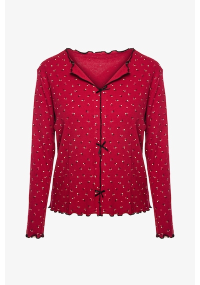 Kadın Pamuklu Çıtır Çiçek Desenli Baby Overloklu Fiyonk Detaylı Uzun Kollu Pijama Takımı Bordo Kadın Pamuklu Çıtır Çiçek Desenli Baby Overloklu Fiyonk Detaylı Uzun Kollu Pijama Takımı Bordo