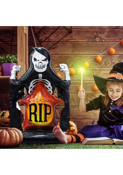 Halloween Cadılar Bayramı Mezar Taşı İskelet Ayaklı Büyük Boy Folyo Balon 110x70 Cm