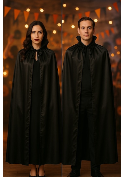 Cadılar Bayramı Malefis Maleficent Boynuzlu Taç 120 Cm Yakalı Pelerin Halloween Kostüm Seti