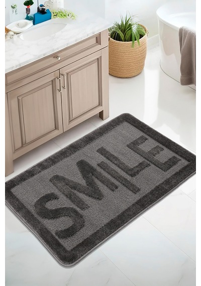 Doğal Kaymaz Taban Banyo Paspas Uzun Ömürlü Yumuşak Dokulu Su Emici Yıkanabilir Smile 60x100 Antrasit