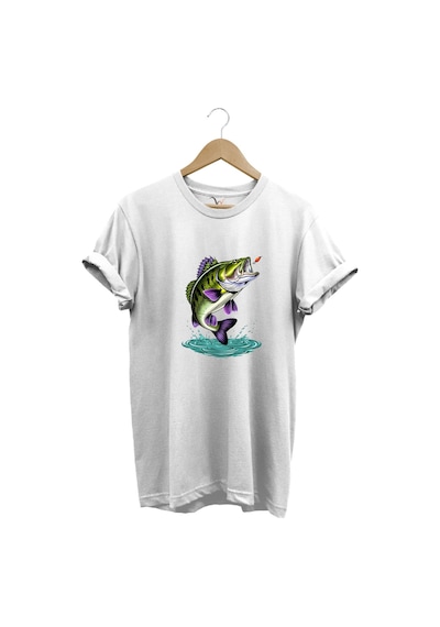 Fishing Balıkçılık Levrek Balığı Baskılı Avcı %100 Pamuk Regular Fit Unisex T-shirt Beyaz
