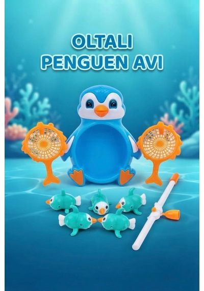 10 Parçalı Eğlenceli Eğitici Oltayla Penguen Yakalama Oyunu Banyo Ve Plaj Oyuncağı Seti Mavi