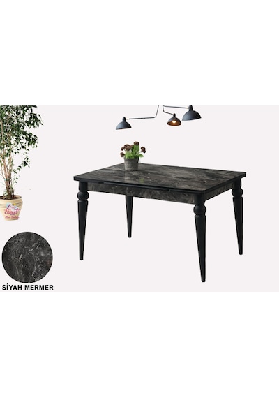 Yanlardan Açılır 80 X 120 Yakamoz Arda Masa Topkapı Ayak Siyah Mermer