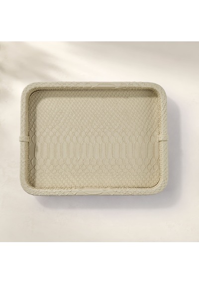 Cleo Krokodil Dekoratif Deri Tepsi Bej 30x23x3 Cm Çok Renkli