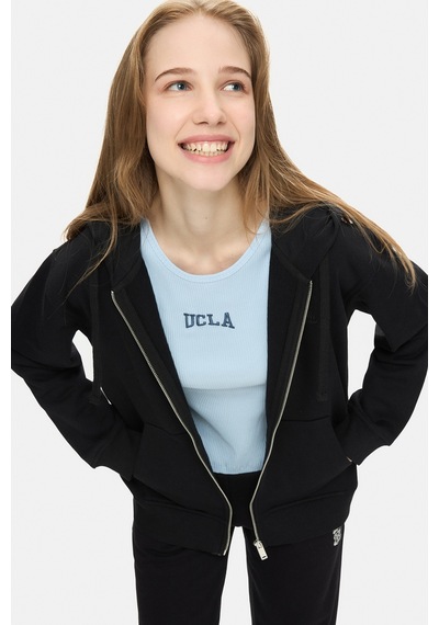 Ucla Vıvıana Siyah Kapüşonlu Baskılı Fermuarlı Standard Fit Kadın Sweatshirt Siyah