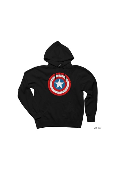 Captain America Kalkan Siyah Kapşonlu Sweatshirt Hoodie