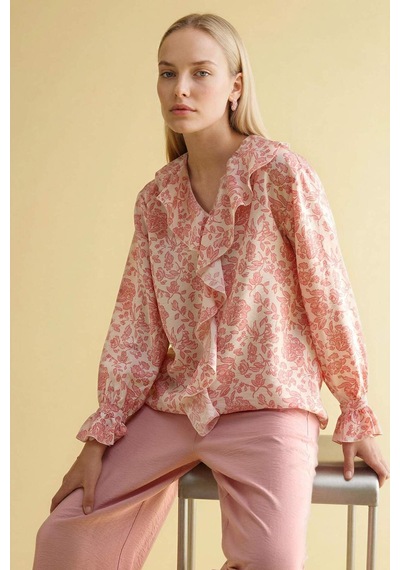 Defacto Desenli Uzun Kollu Bluz G8784ax26smpn111 Pembe-pn111