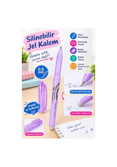 Mavi Silinebilir Tükenmez Kalem 1 Adet Pastel Renkli Mavi Silinebilir Jel Pilot Kumaş Kalem Mürekkepli Kolay Silinebilir Lila