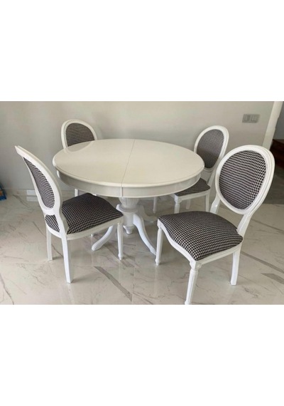 Masifart  100 cm Yuvarlak Baba Ayak Masa + 4 adet Tornalı Sandalye Takımı