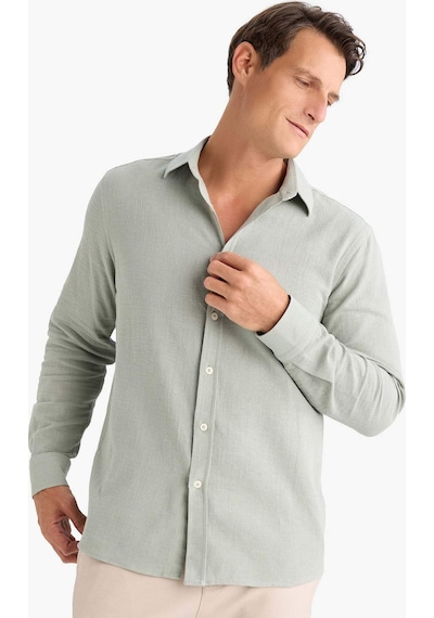 DeFacto %100 Pamuk Regular Fit İnce Kumaş Polo Yaka Uzun Kollu Gömlek D7394AX25SPKH499