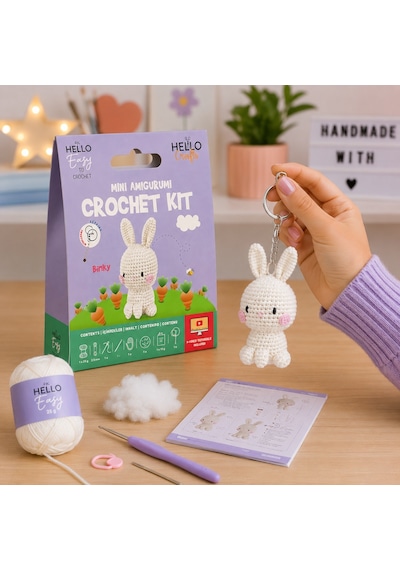 Bakgelal Mini Amigurumi Tavşan Yapım Kiti Anahtarlık Veya Amigurumi Oyunca, Türkçe Video Anlatımlı