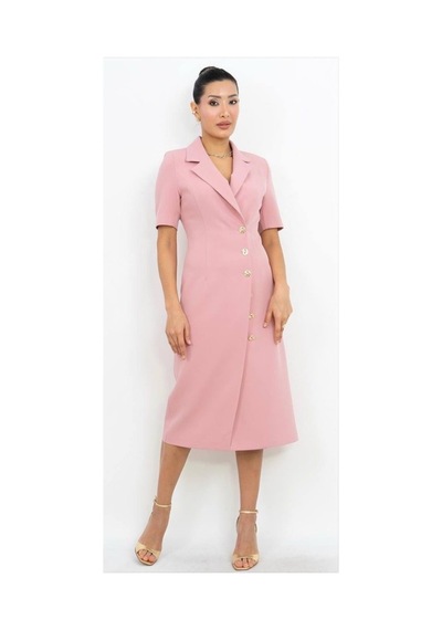 Dorne Moda Blazer Yaka Düğme Detaylı Midi Elbise Pembe Pembe