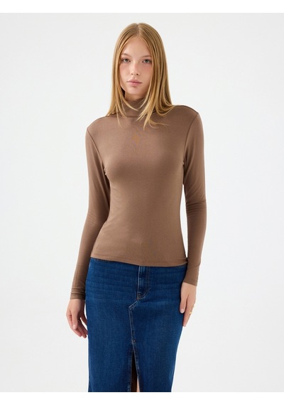 Slim Fit Kadın Bluz U.kol Kahverengi