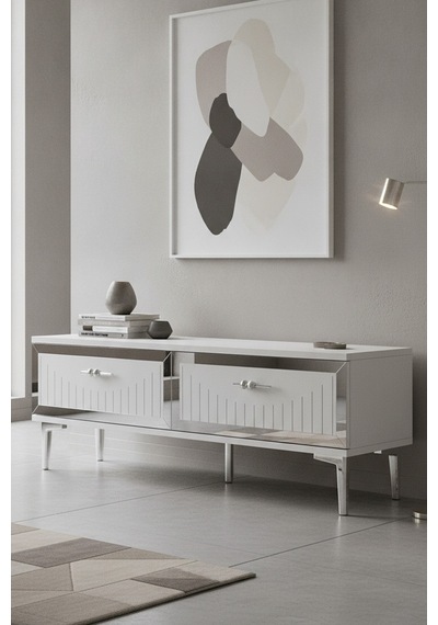 Tsa1204bs Tuna Tv Sehpası Beyaz-silver 120cm Beyaz - Gümüş