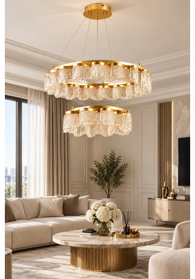 Modern Premıum Ledli Şelale Tasarım Gold Sarkıt Avize 3 Renk Salon Avizesi 115w Beyaz