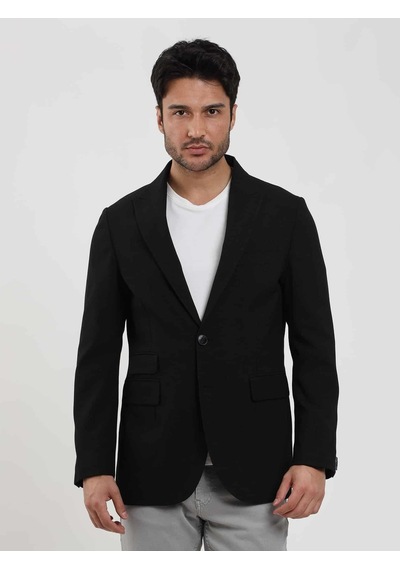 Dufy Siyah Erkek Slim Fit Çizgili Sivri Yaka Ceket - 104443-siyah Siyah