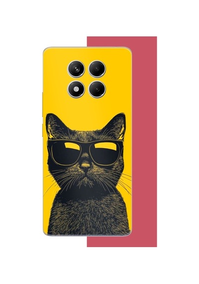 Redmi Note 14 Pro 4g Uyumlu Sarı Fondaki Havalı Kedi Baskılı Silikon Kılıf Renkli