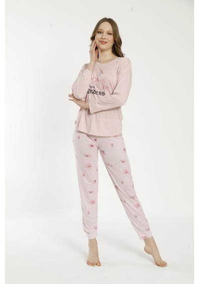 Estiva 22135 Kadın Çiçek Desenli Uzun Kollu Viskon Pijama Takımı 001