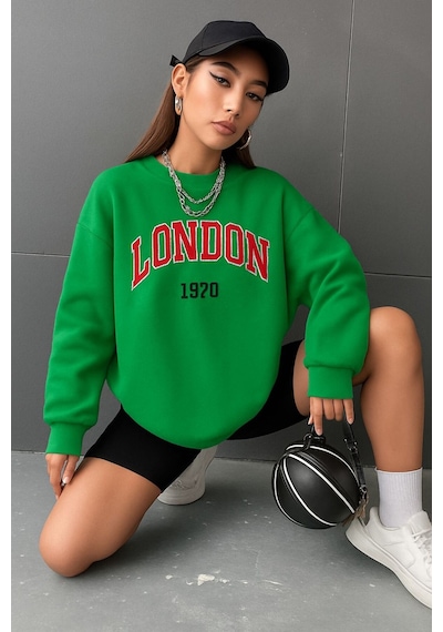 Benroma 3 İplik Penye London Baskılı Unisex Sweatshırt Çok Renkli