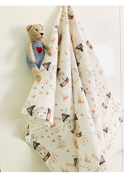 Pamuk Duck Müslin Örtü Battaniye 110 X 110 Cm Hardal Çok Renkli