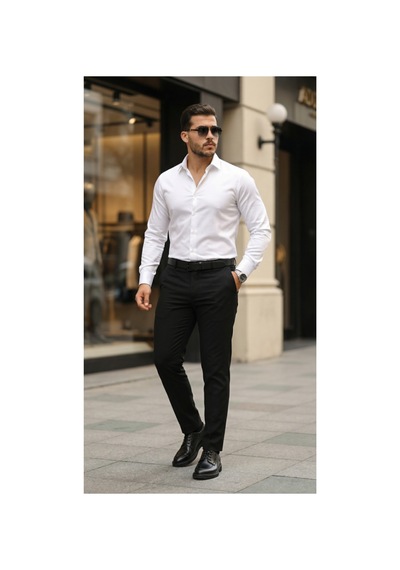 Butik İstanbul Erkek Saten Klasik Gömlek Beyaz