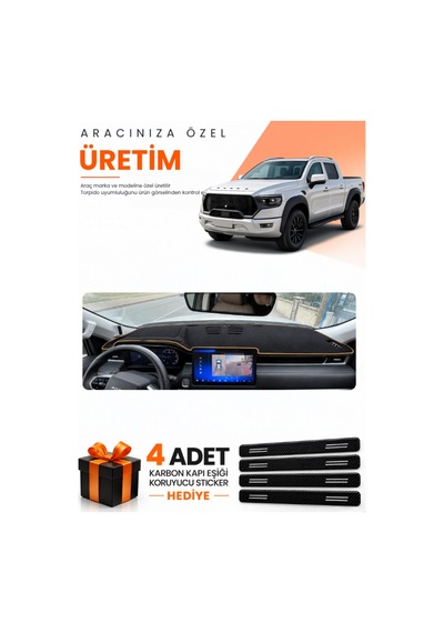 Foton Tunland V9 2025-sonrası Uyumlu Torpido Koruma Örtüsü Oto Kılıfı - Siyah Kahverengi