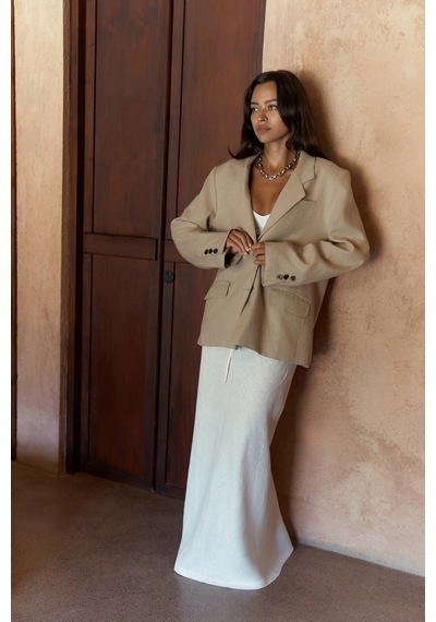 Mai Studios Co. Brenna Bej Keten Blazer Bej