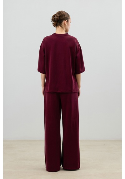 Antioch Modal Karışımlı T-shirt Pantolon Kadın Takım Bordo