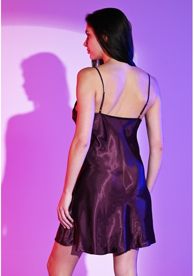 Violetta Secrets Bordo Saten Dantelli Kısa Gecelik Ve Sabahlık Takımı Bordo