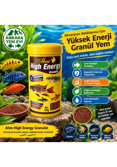 Süs Balıkları İçin Enerji Destekli Granül Yem Ahm Hıgh Energy Granulat 100 G