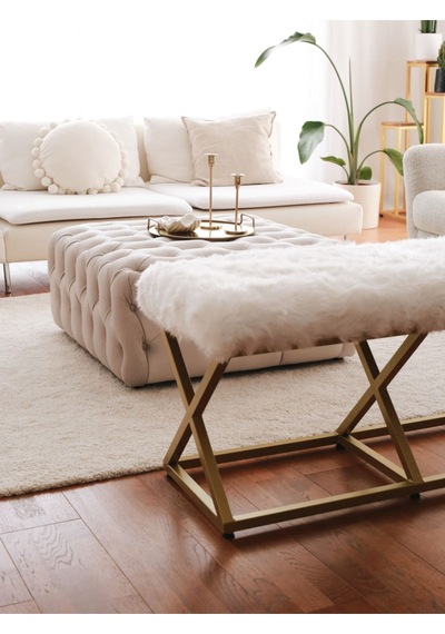 Evodeko Gold Peluş Bench Puf