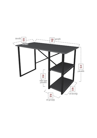 Bofigo 2 Raflı Çalışma Bilgisayar Masası 60 x 120 CM Kafka Antrasit Bofigo 2 Raflı Çalışma Bilgisayar Masası 60 x 120 CM Kafka Antrasit