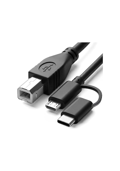 Type-c + Micro Usb To Usb-b Yazıcı/mıdı Bağlantı Kablosu 1 Metre - Printer, Tarayıcı, Mıdı Klavye, Ses Kartı, Dijital Piyano - Dj Ve Müzik Ekipmanları Uyumlu