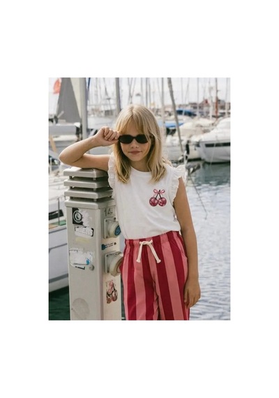 Poala Kids Kiraz Baskılı Crop Tişört Beyaz