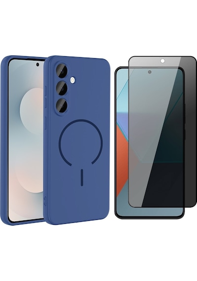 Vendas Galaxy Uyumlu S25 Fe Kılıf M-safe Şarj Özellikli Zore Meta Kapak + Hayalet Ekran Koruyucu Lacivert