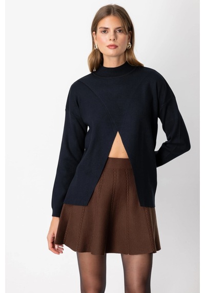 On Fashion Kadın Dik Yaka Çapraz Siyah Kazak 65343 Siyah