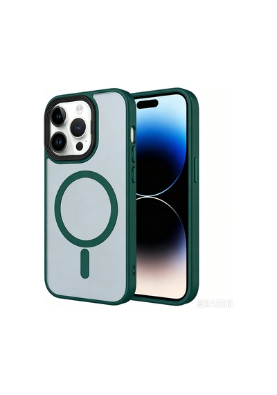 Apple iPhone Uyumlu 13 Pro Max Kılıf Mat Arka Yüzey Wireless Şarj Özellikli Zore Flet M-safe Kapak - Koyu Yeşil